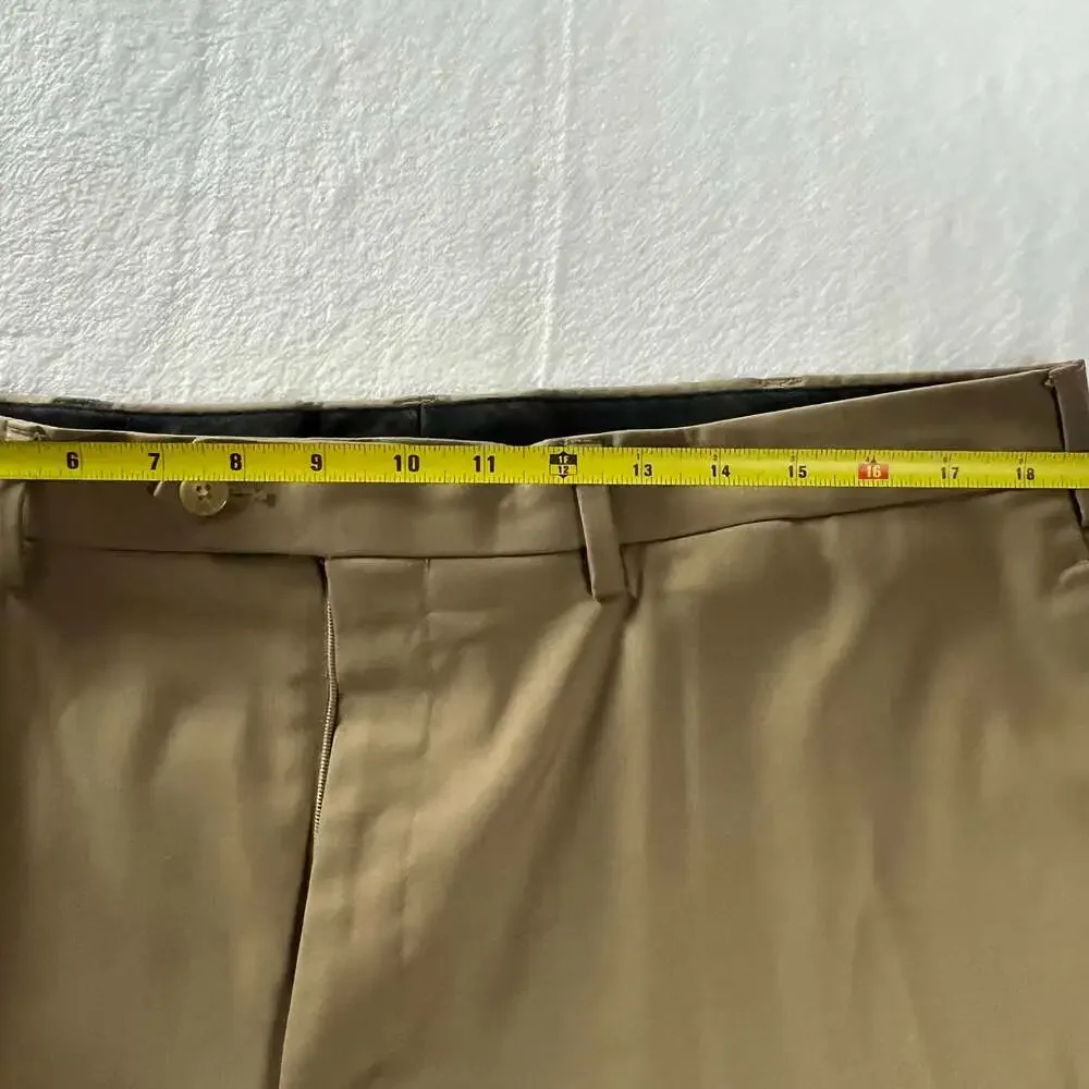 Savane Mens Khaki Dress Pants 38x30 Flat Front Stretch Business‎ Casual
